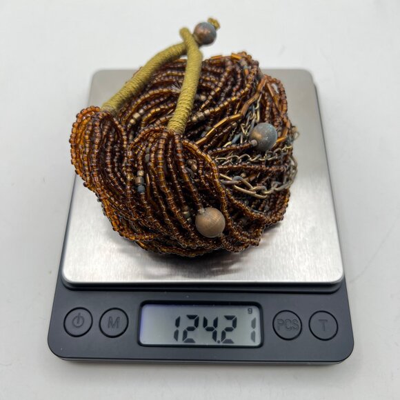 Handmade Multi-Strand Brown Seed Bead Necklace Metal Accents Heavy Patina Boho - Picture 6 of 10